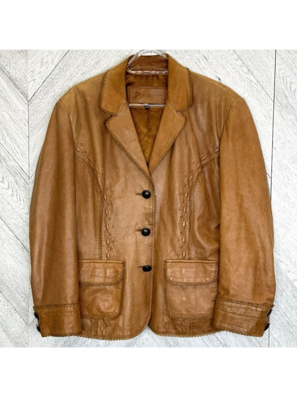 Vintage Y2K Western Leather Jacket Womens Size XL Embroidered Boho Tooled Look